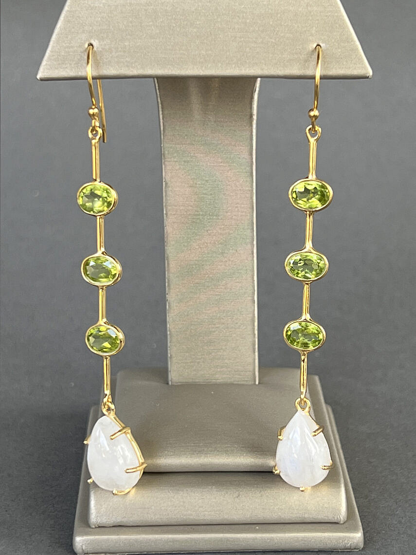 Pair of Peridot and Moonstone Drop Earrings Pair of Peridot and
