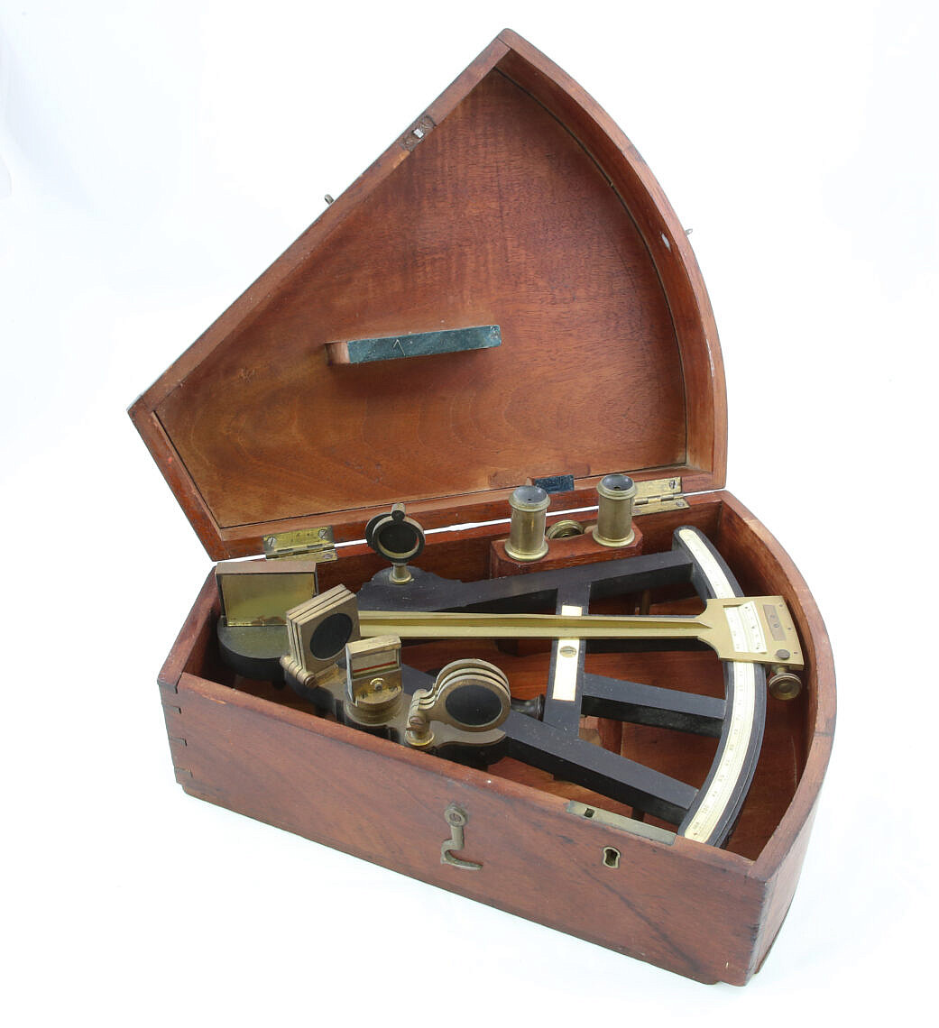 Antique Brass Ebony and Bone Sextant in Fitted Box 19th Century