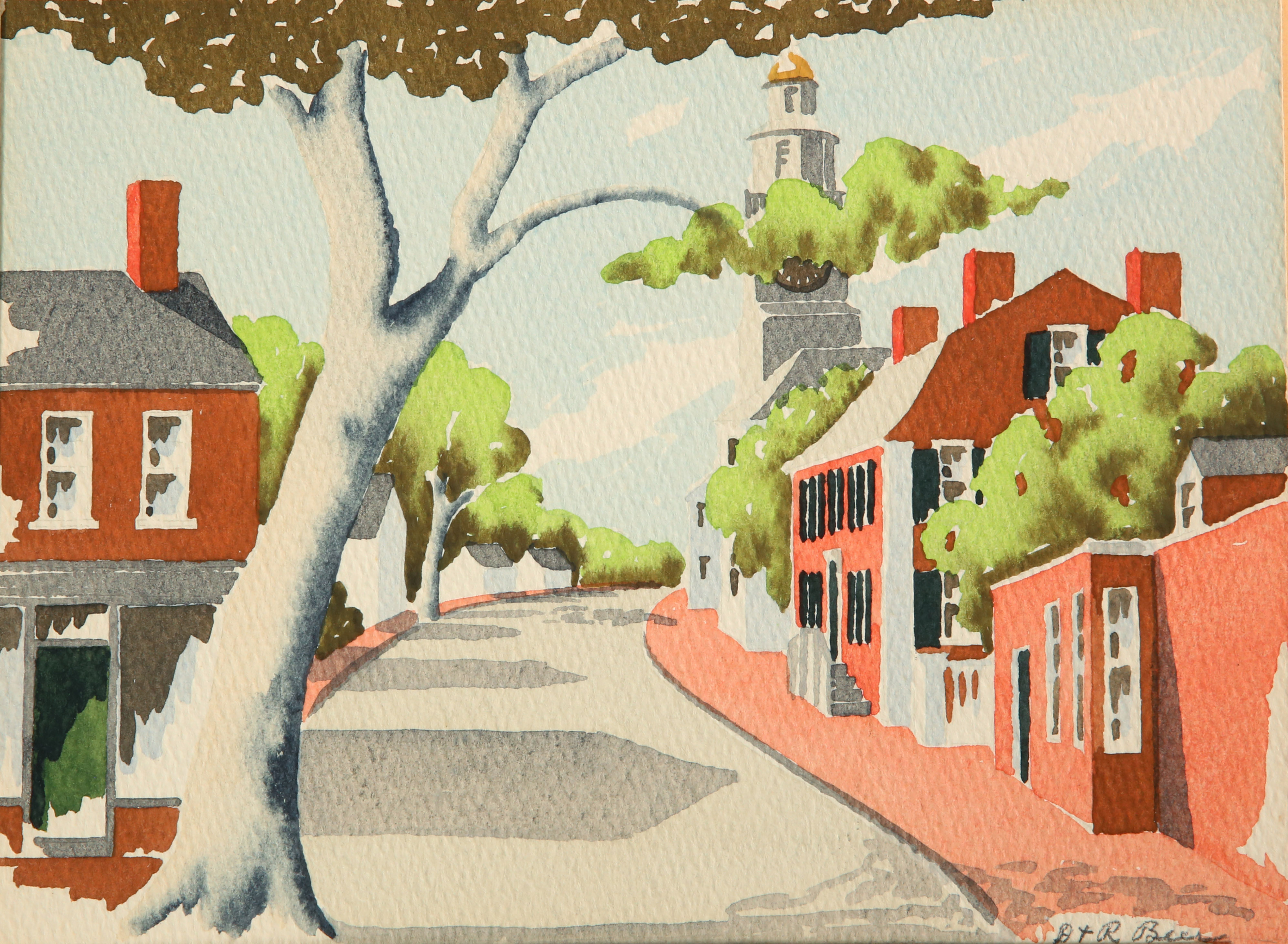 Watercolor on Paper "Orange Street Nantucket" Doris and Richard Beer