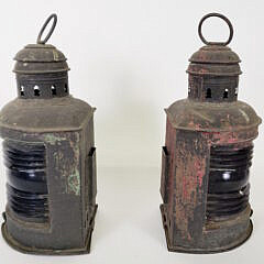 Pair of Antique Tin Port and Starboard Ship Lights, 19th Century