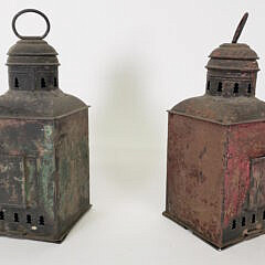 Pair of Antique Tin Port and Starboard Ship Lights, 19th Century