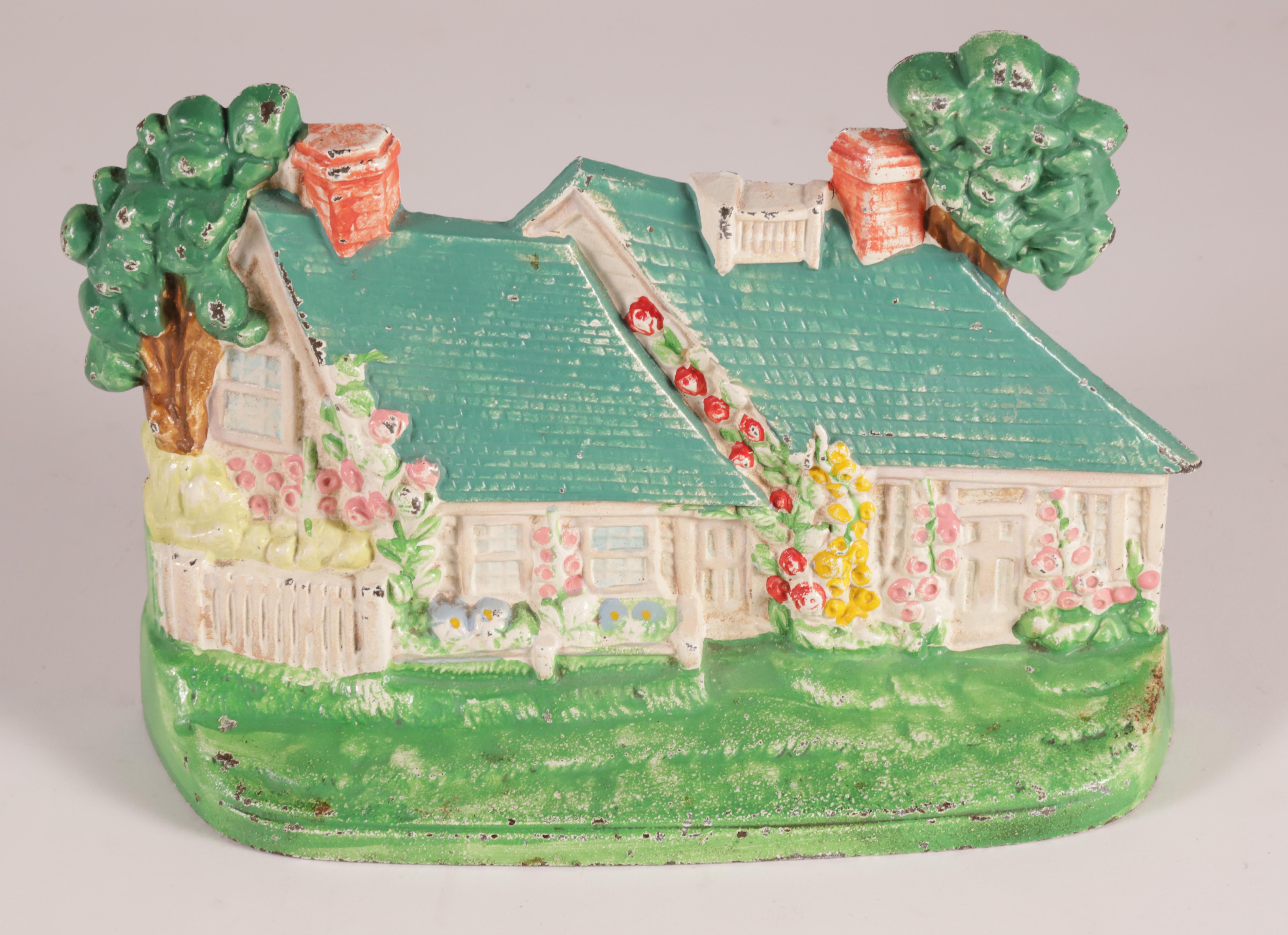 Vintage Cast Iron and Polychromed Cottage Doorstop Vintage Cast Iron