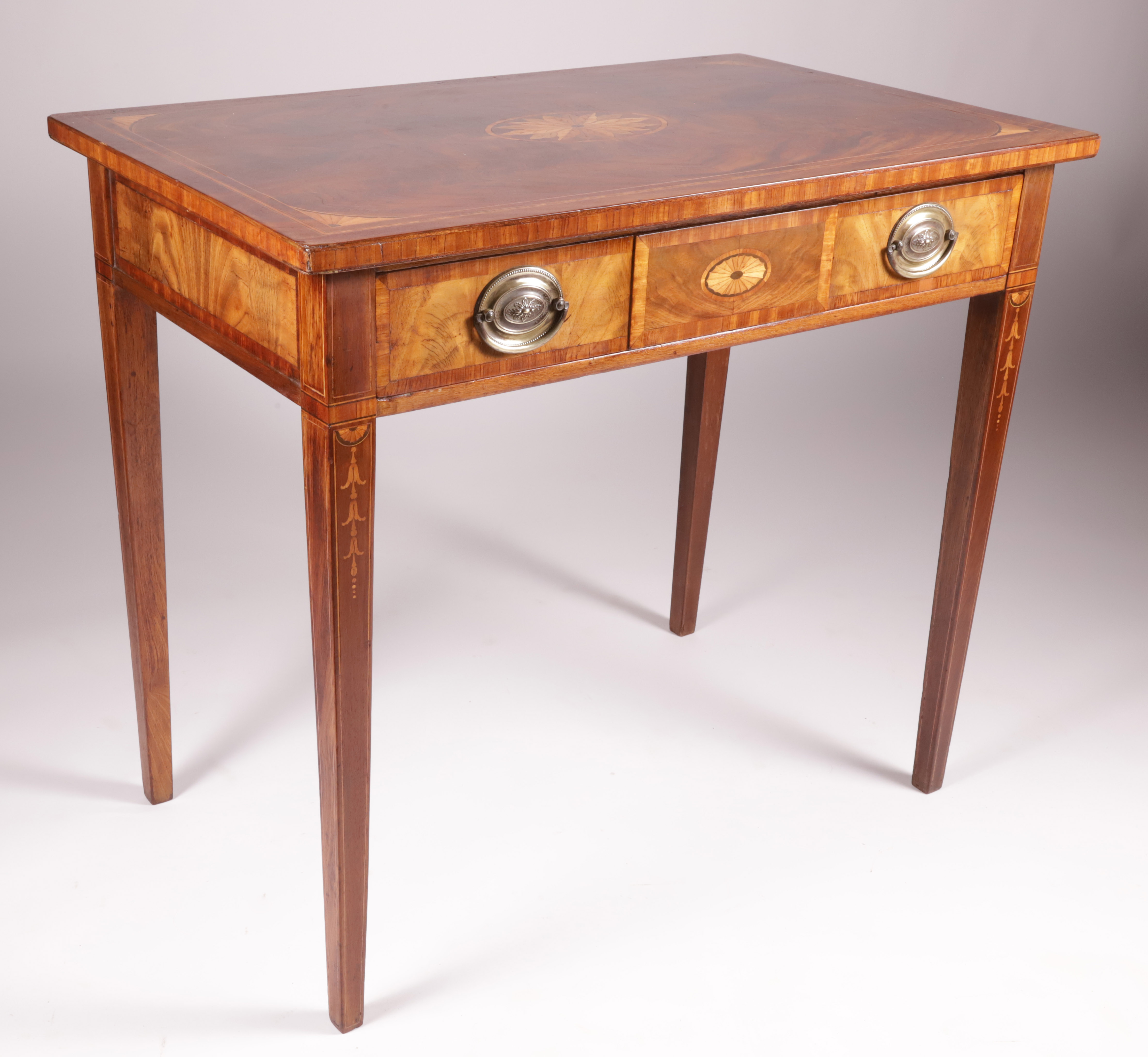 English Figured Mahogany Inlaid One Drawer Writing or Dressing Table ...