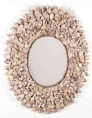 Large Contemporary Nautical Oyster Shell Encrusted Oval Mirror