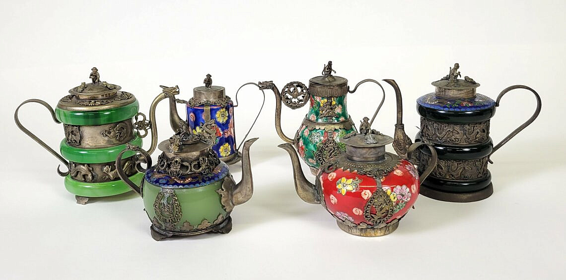 Six Antique Tibetan Chinese Silver Metal Mounted Zodiac Miniature