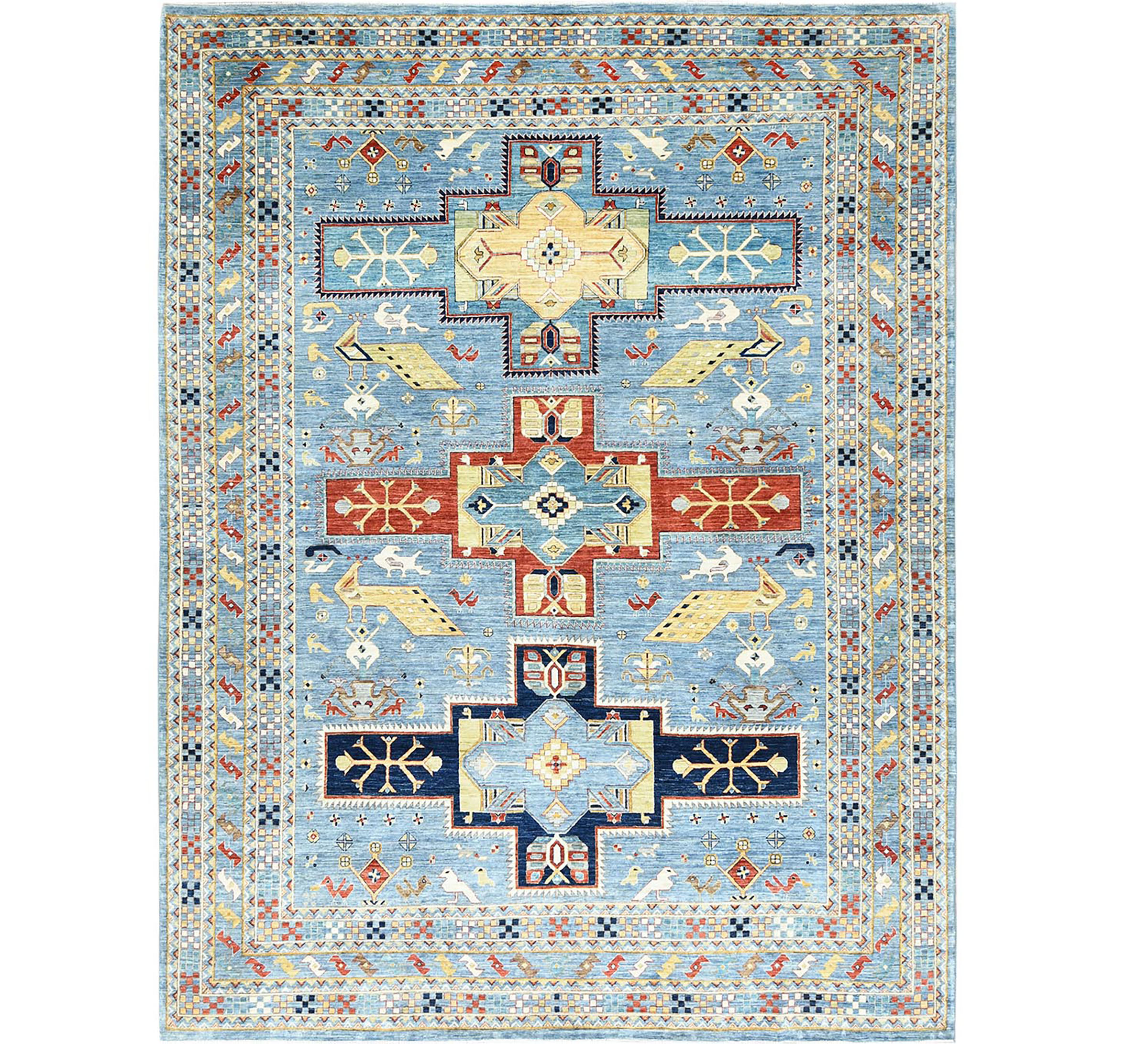 Fine Powder Blue Hand Knotted Wool Armenian Oriental Carpet 200 knots