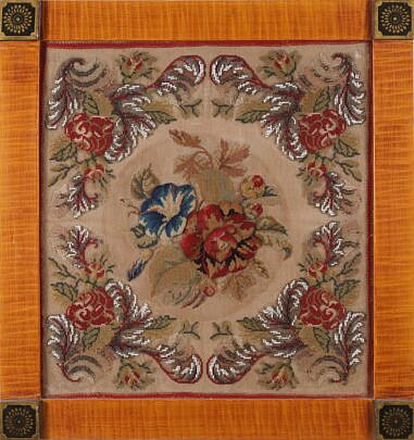 19th Century C Puff Wool and Bead Work Floral Picture By Harry Hilbert