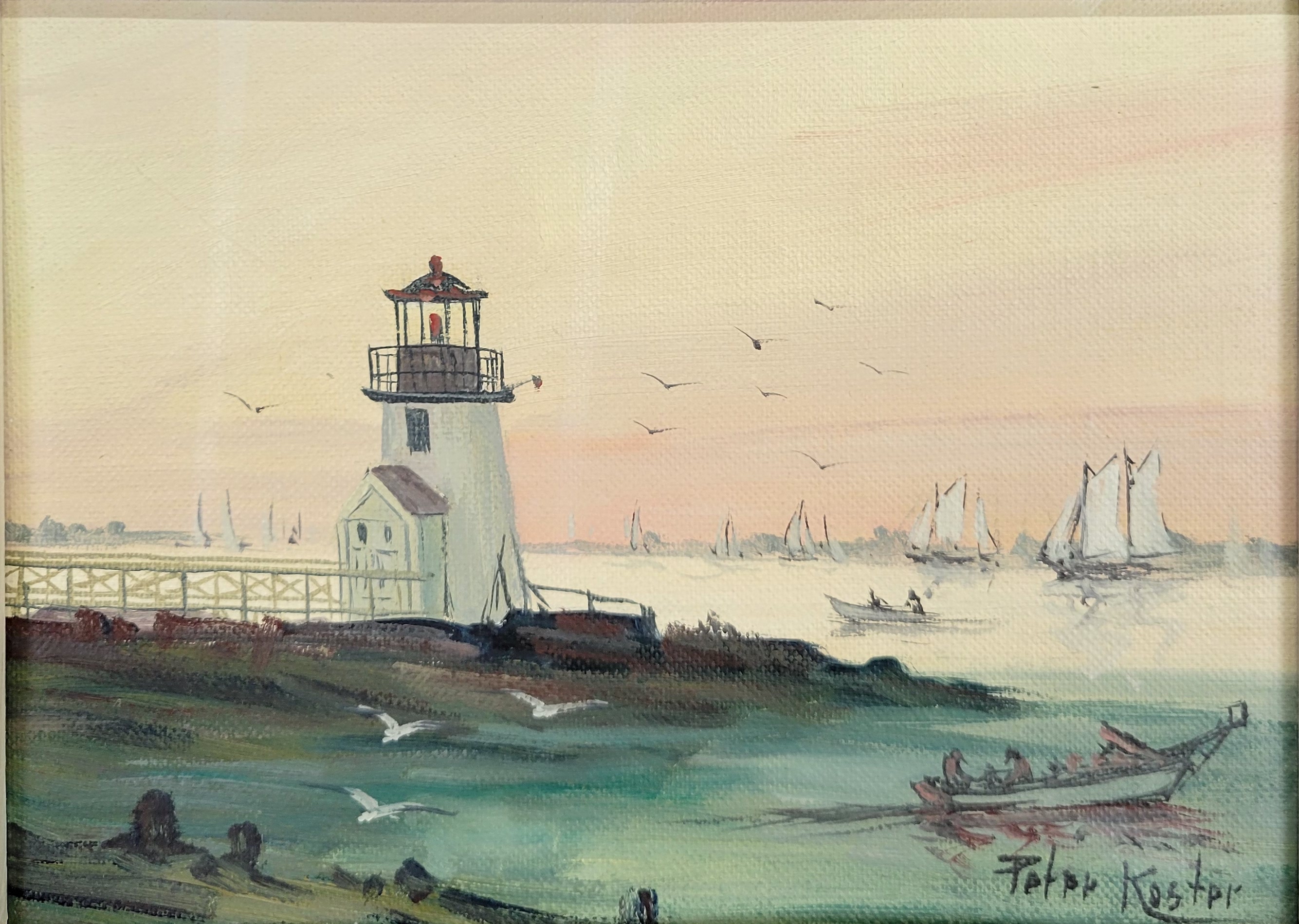 Peter Koster Oil on Board Painting of Brant Point Light Nantucket Peter Koster Oil on Board