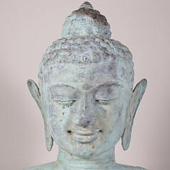 Southeast Asian Verdigris Patinated Bronze Head of Buddha, 20th Century