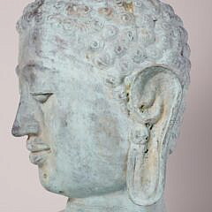 Southeast Asian Verdigris Patinated Bronze Head of Buddha, 20th Century