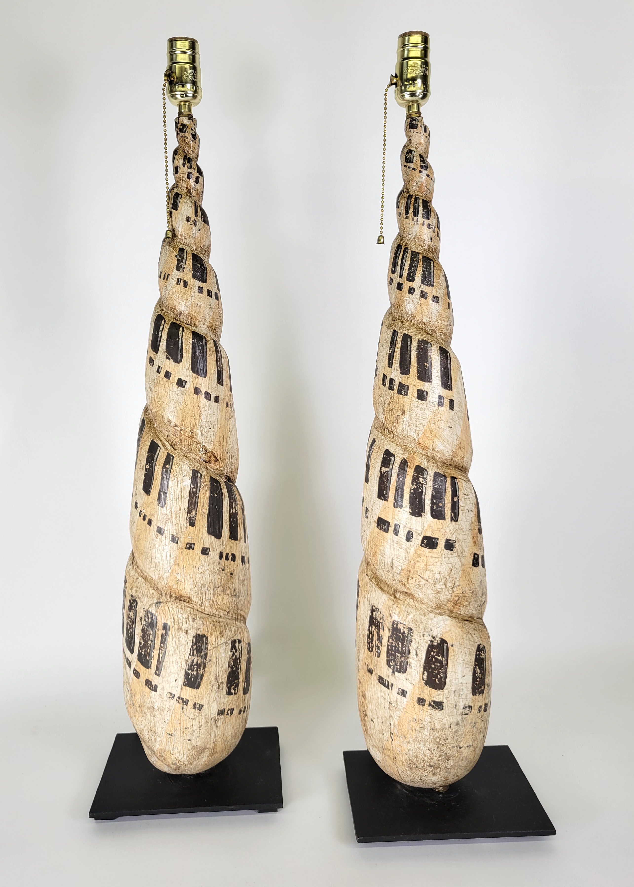 Pair of Vintage Carved and Painted Nautical Spiral Seashell Lamps ...