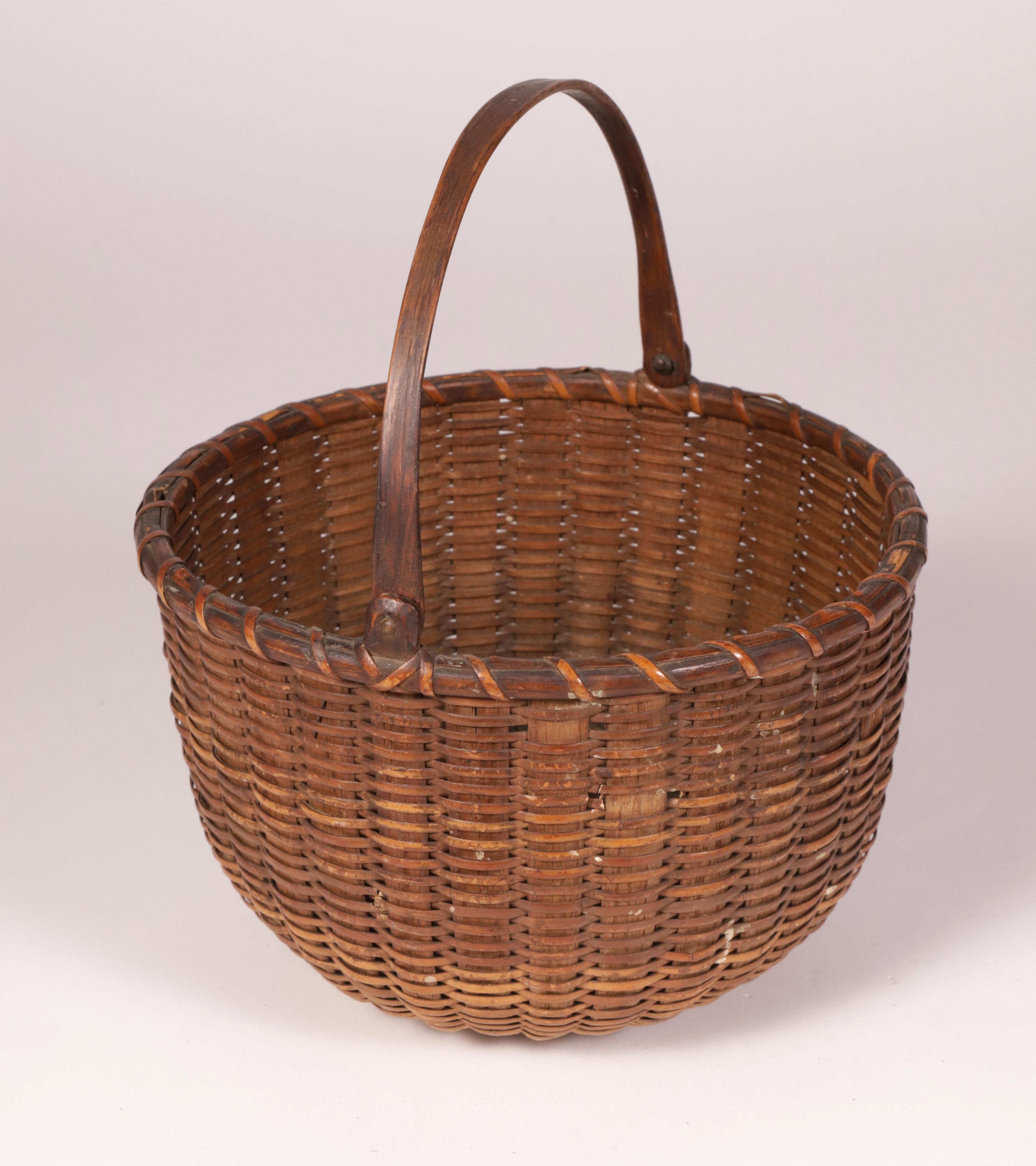 Early Woven Open Swing Handle Nantucket Basket mid 19th Century Early