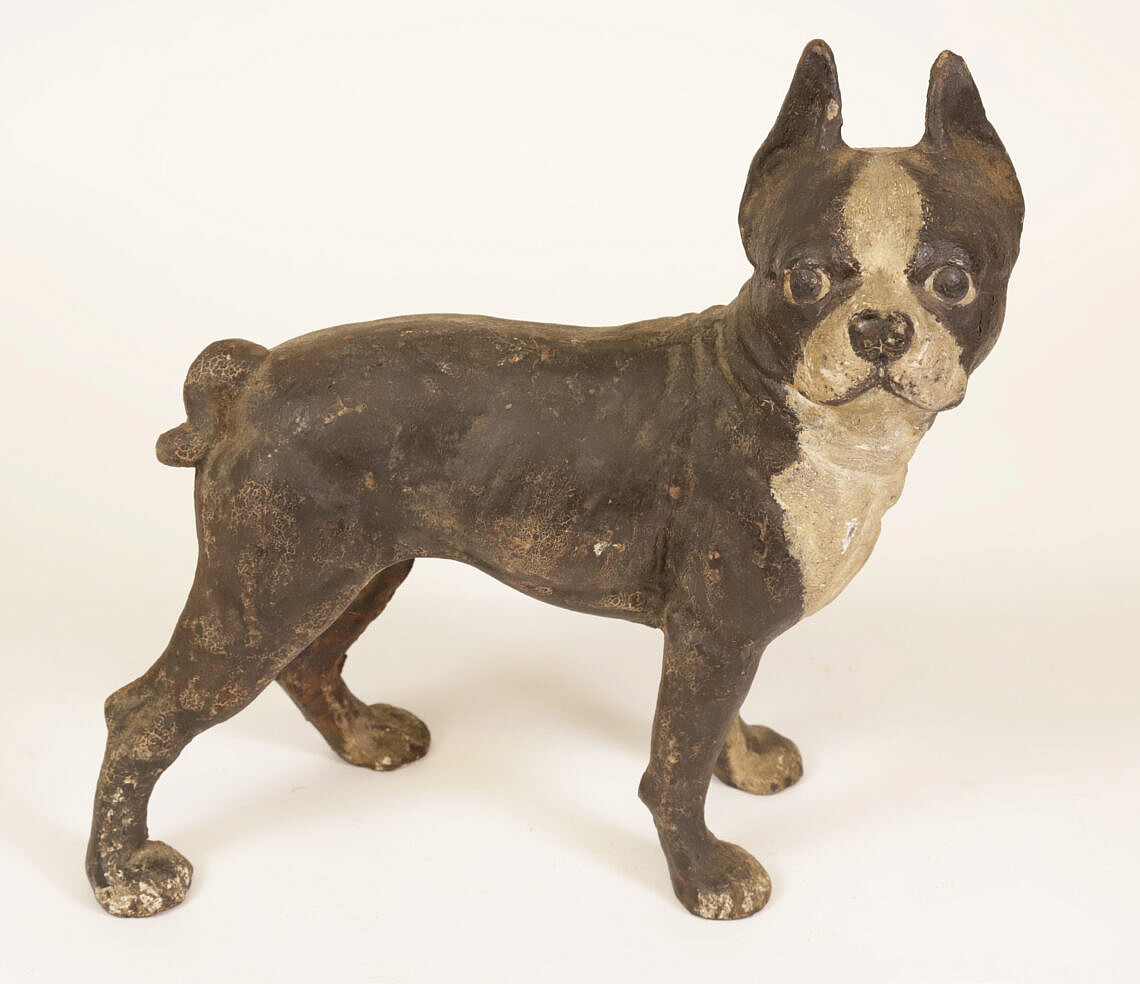 Cast Iron Painted Boston Terrier Dog Doorstop Vintage Cast Iron