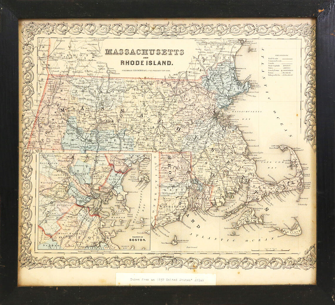 Massachusetts and Rhode Island Map Mid 19th Century Massachusetts and
