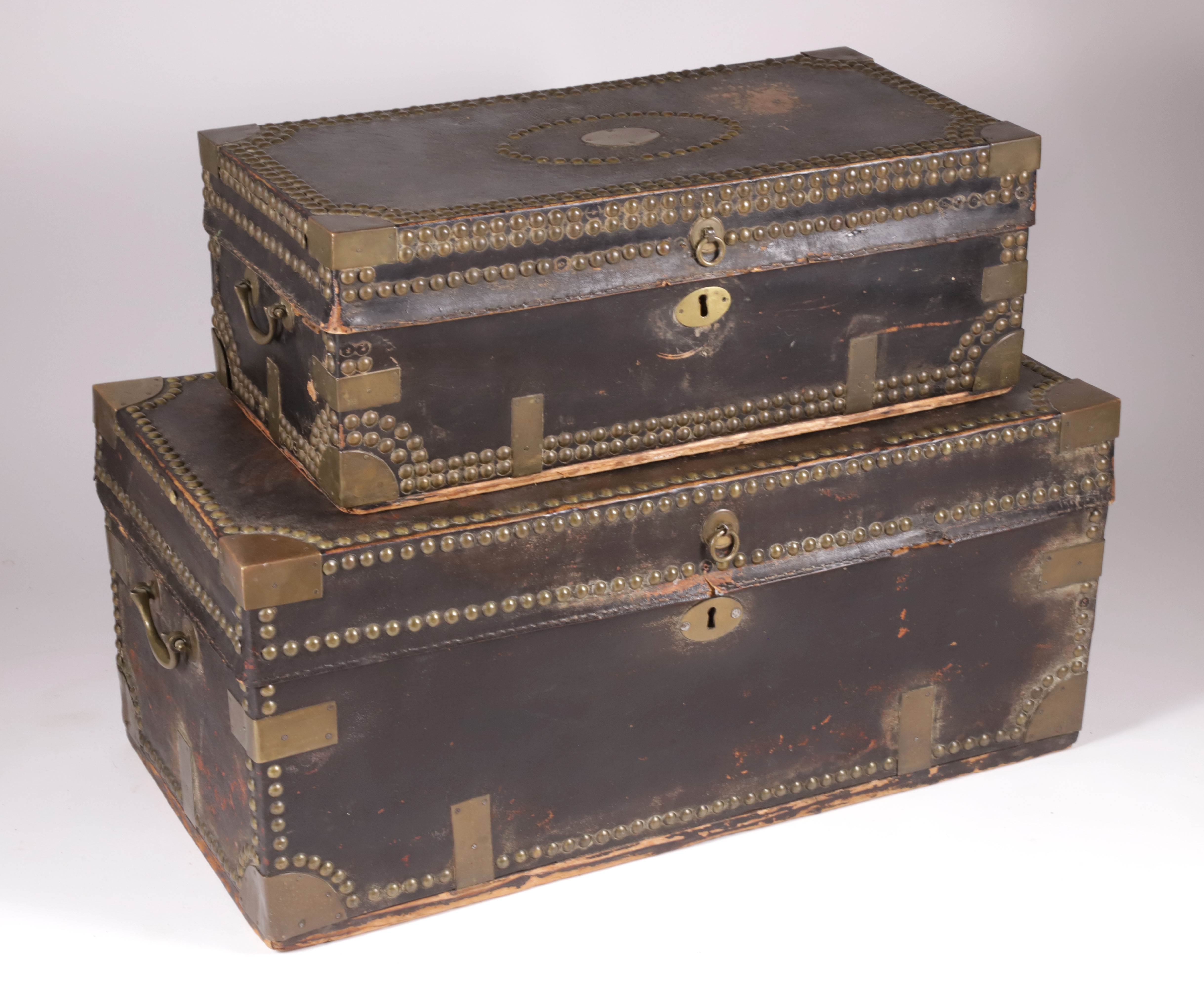 Robert Edes Set of Two Chinese Export Leather and Brass Bound