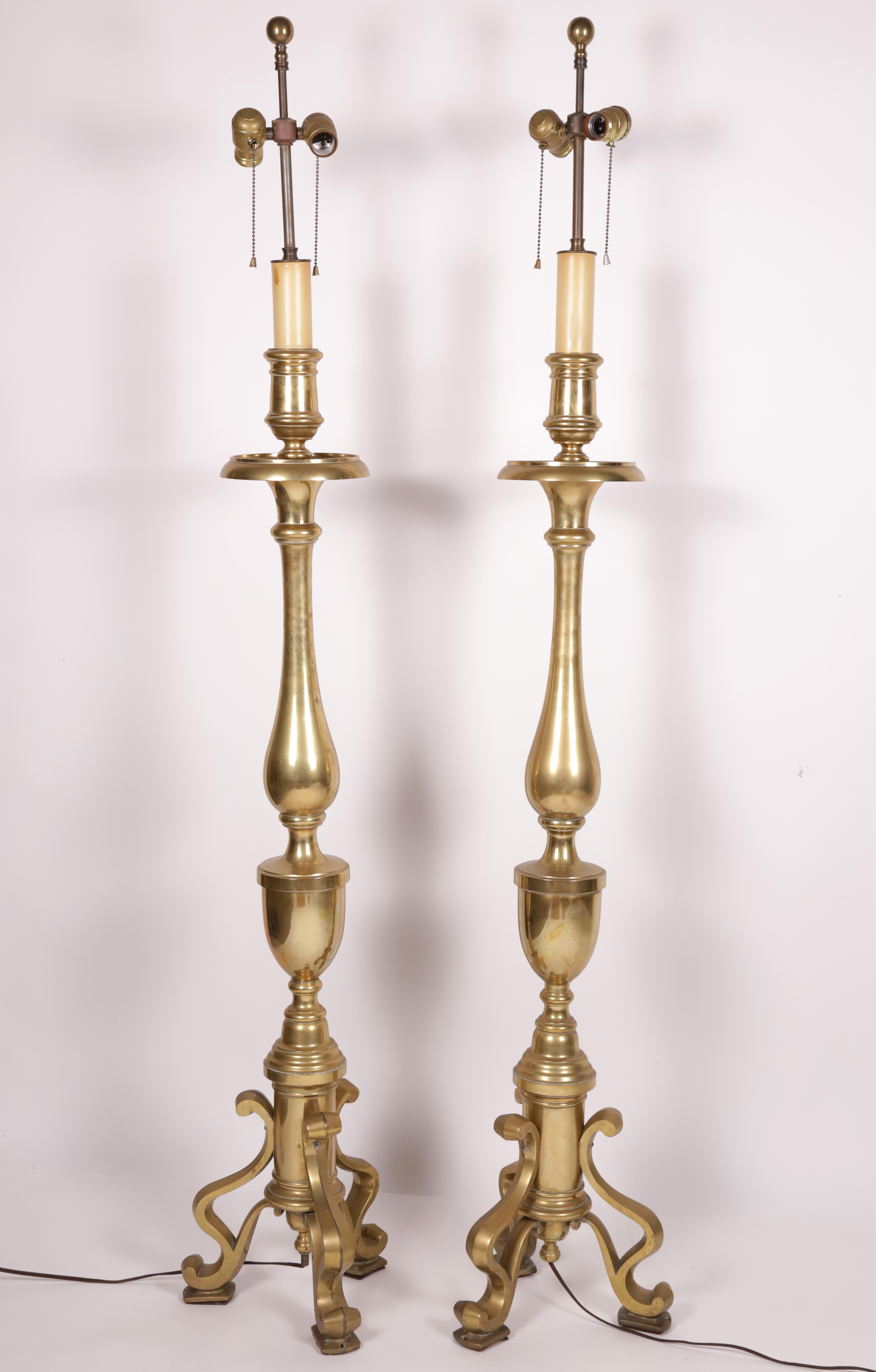 Pair of Brass Candlestick Floor Lamps Pair of Vintage Brass