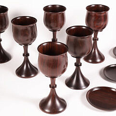 Set of Six Treen Goblets and Underplates