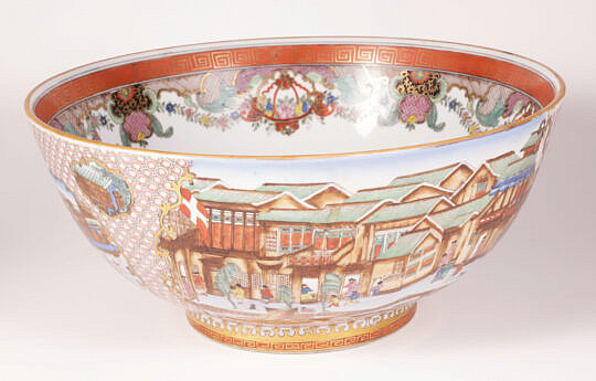 Chinese Export Style Hong Decorated Punch Bowl