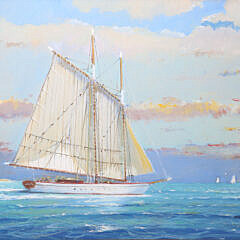 William Lowe Oil on Canvas “Classic Schooner Departing Nantucket”