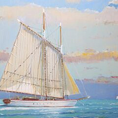 William Lowe Oil on Canvas “Classic Schooner Departing Nantucket”