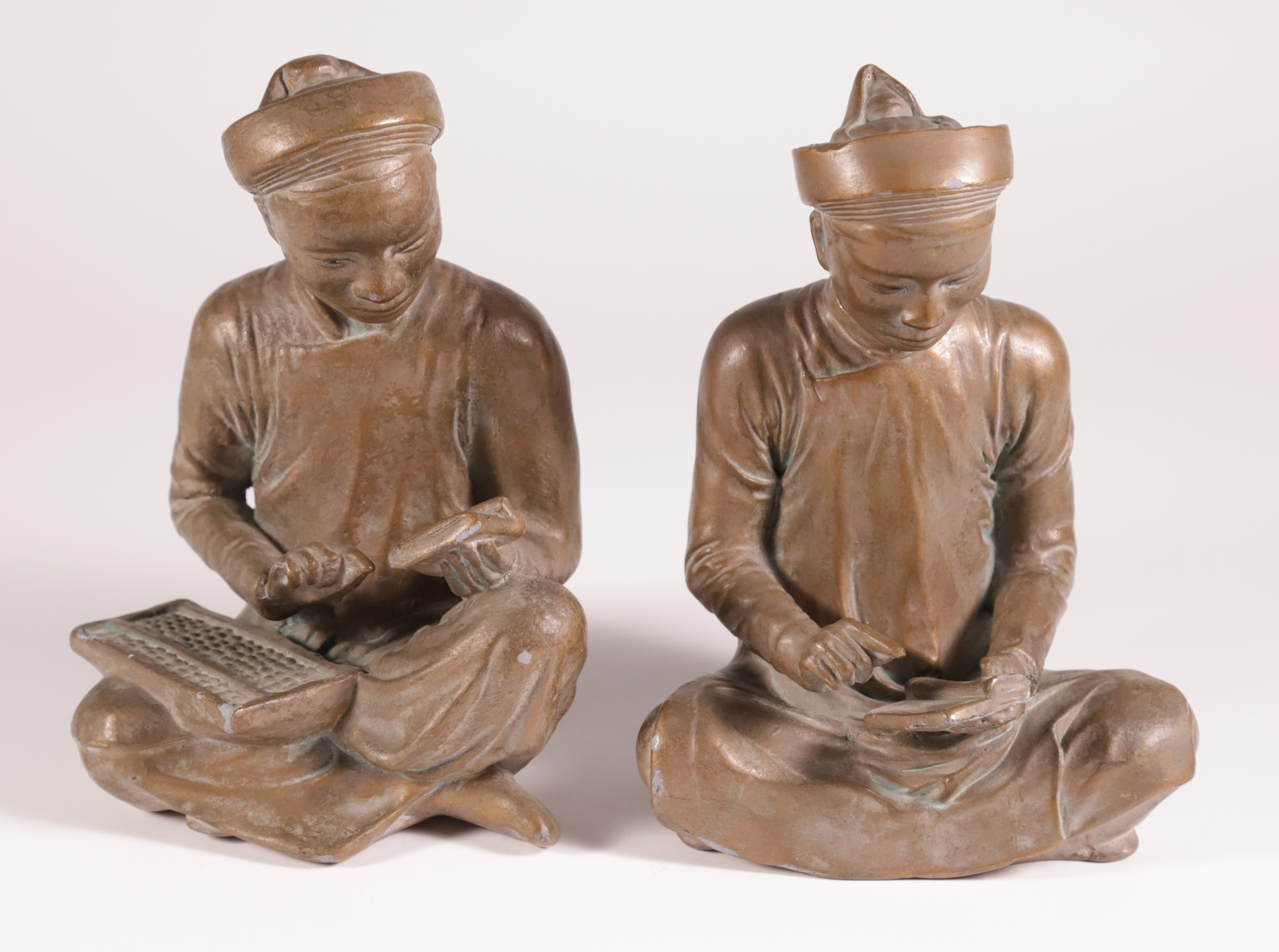 Pair of Vintage Composition Figural Bookends of Two Asian Students ...