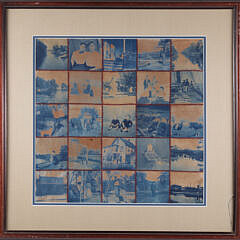 Victorian Cyanotype Photographs on Fabric in Frames