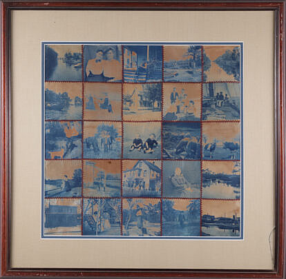 Victorian Cyanotype Photographs on Fabric in Frames