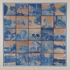 Victorian Cyanotype Photographs on Fabric in Frame