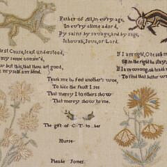 School Girl Sampler “The Gift of CT to Her Nurse Phoebe Jones”, 19th Century