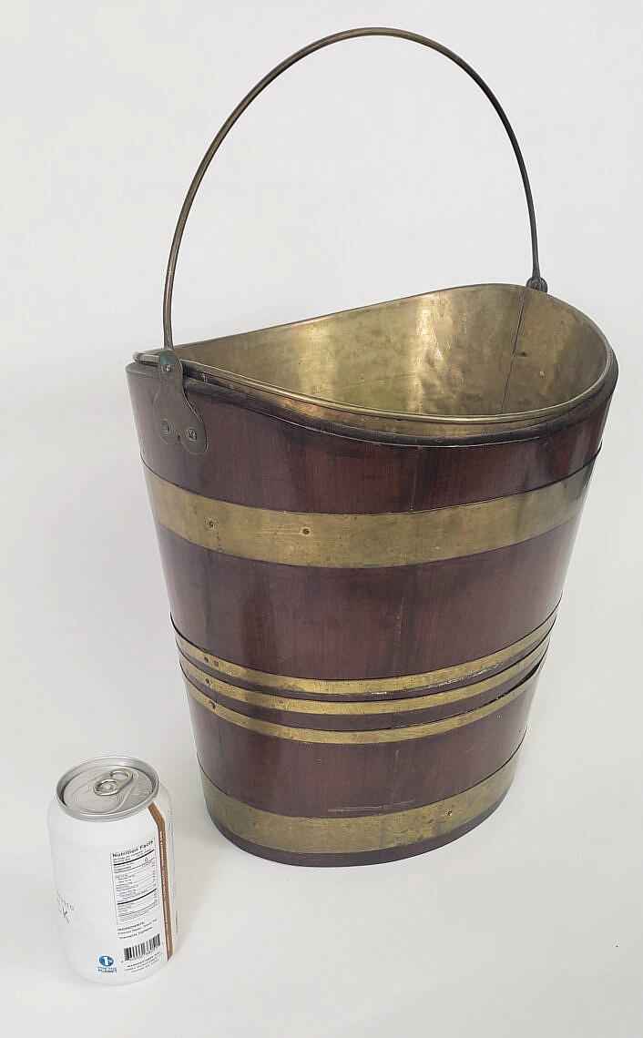 Antique English Oak Brass Bound Peat Bucket Antique English Oak Brass Bound Peat Bucket, 19th
