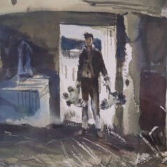 F.Douglas Greenbowe (1921-1997) Watercolor on Paper “Return to the Barn with the Hunt”