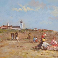 Decorative Oil on Panel “French Beach Scene”