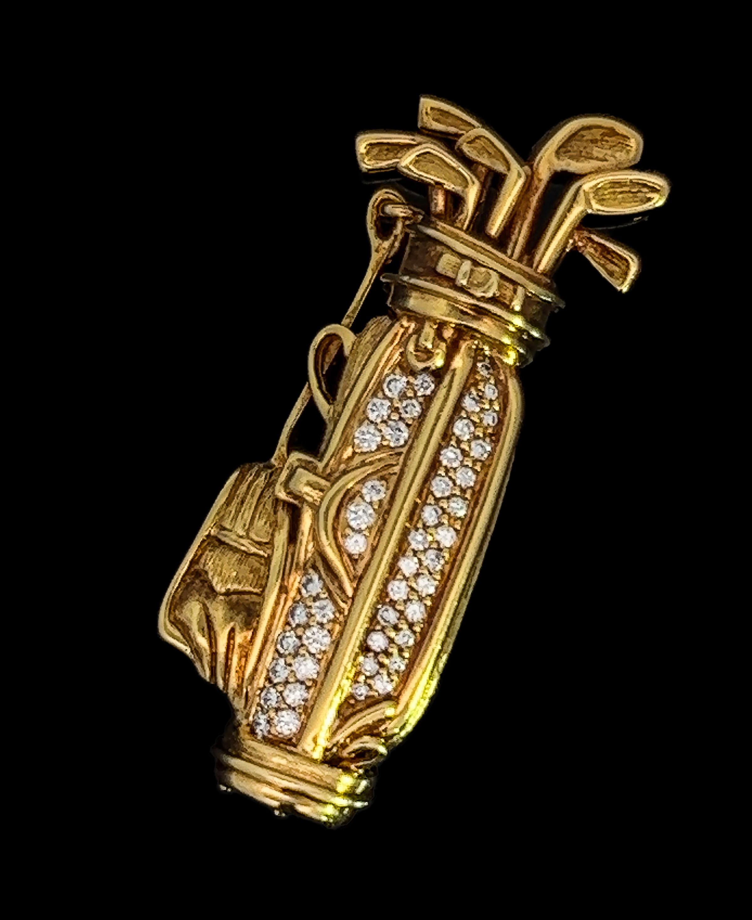 18kt Yellow Gold And Diamond Golf Bag Pin Signed Kurt Wayne 18kt