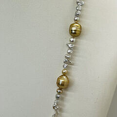 9mm Golden South Sea and White Keshi Pearl Necklace