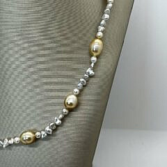 9mm South Sea Golden Pearl and White Keshi Pearl Necklace