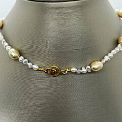 9mm South Sea Golden Pearl and White Keshi Pearl Necklace