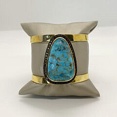 Sterling Silver Vermeil Cuff Bracelet, Set with Reconstituted Turquoise Stone