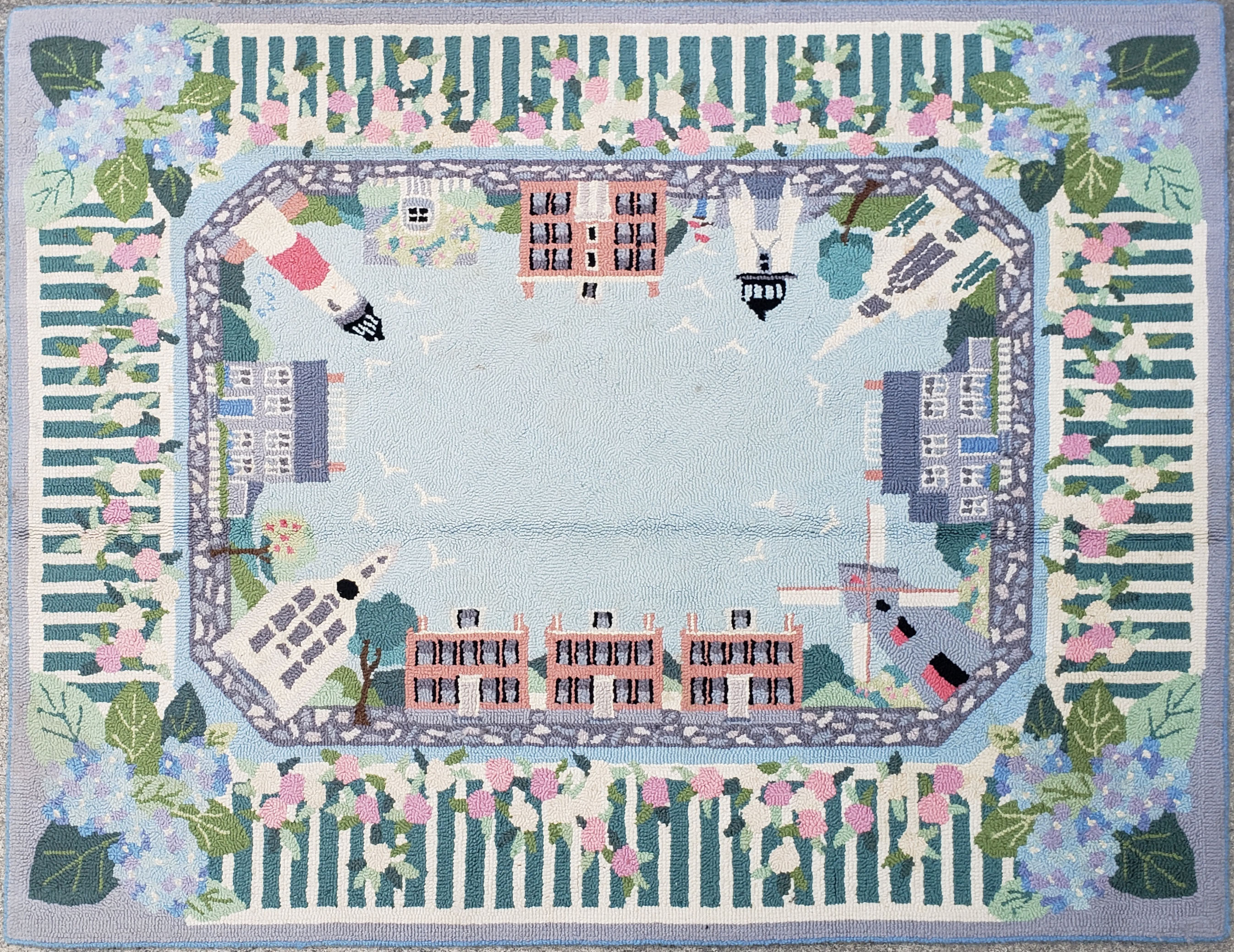 Claire Murray Nantucket Landmarks Hooked Rug - Large Vintage