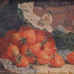 English Oil on Board “Still Life with Strawberries”