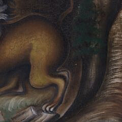 American Oil on Canvas Itinerant Folk Art Scene “Daniel in the Lion’s Den”, 19th Century