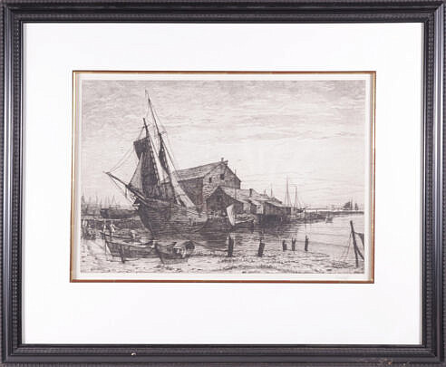 9-1468 Charles Mielitz Etching Nantucket Wharf A IMG_0635