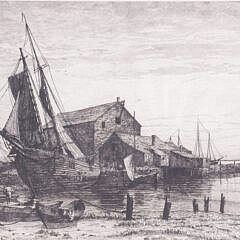 Charles Mielitz Etching “Wharf at Nantucket”
