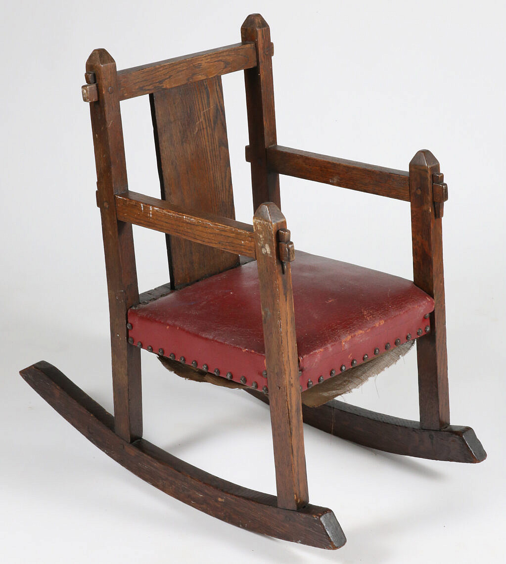 Child's Arts and Crafts Oak Rocker with Padded Red Leather Seat - Child ...