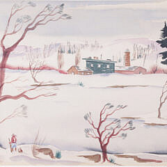 L. J. Miller Watercolor on Paper “Winter Landscape Scene”