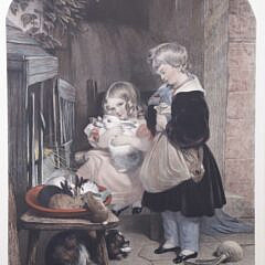 Victorian Print of Children and Rabbits