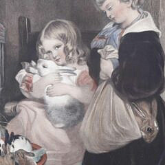 Victorian Print of Children and Rabbits