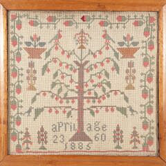 1885 Needlework Tree of Life Sampler Dated April 23, 1885