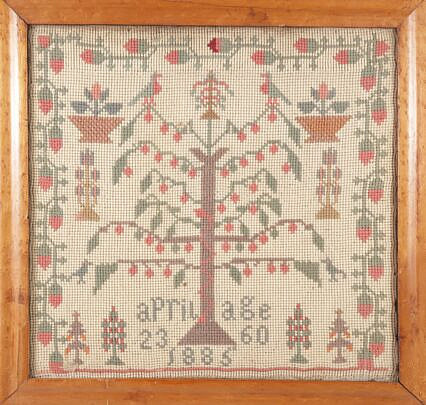 1885 Needlework Tree of Life Sampler Dated April 23, 1885