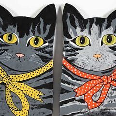 Pair of Maggie Meredith Carved Wood Cat Silhouettes