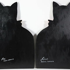 Pair of Maggie Meredith Carved Wood Cat Silhouettes